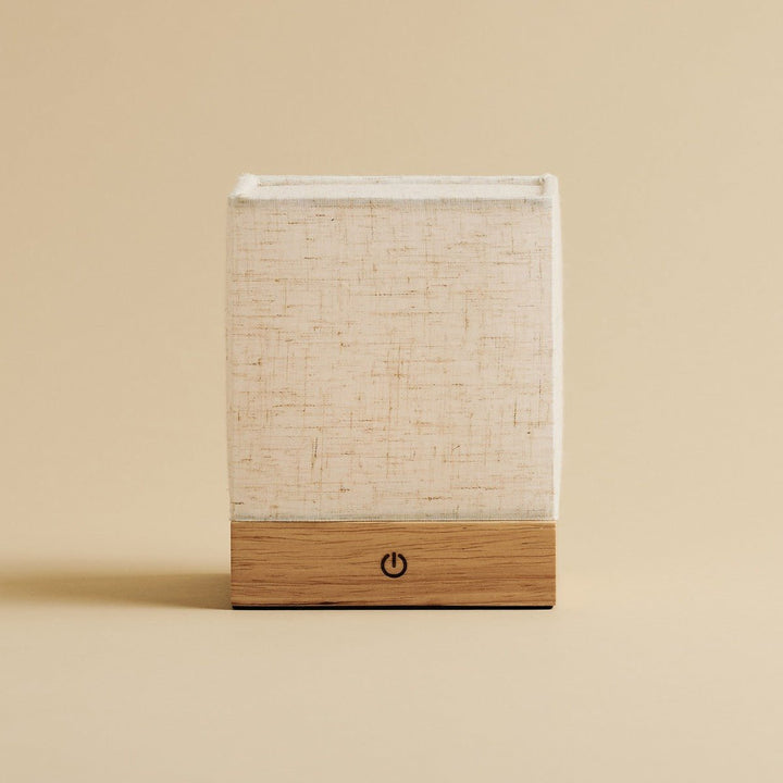 Zano lichtbruine draadloze lamp met hout en linnen - stemmingsverlichting, LED -tafellamp met batterij