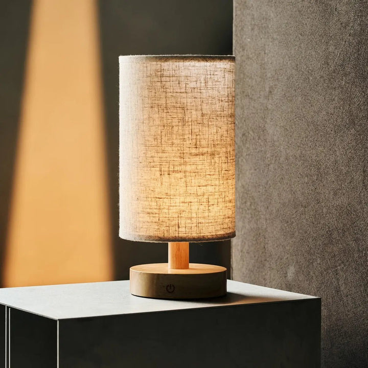 Ben lichtbruine houten donkerbruine tafellamp-oplaadbaar, dimbaar, USB-C aangedreven