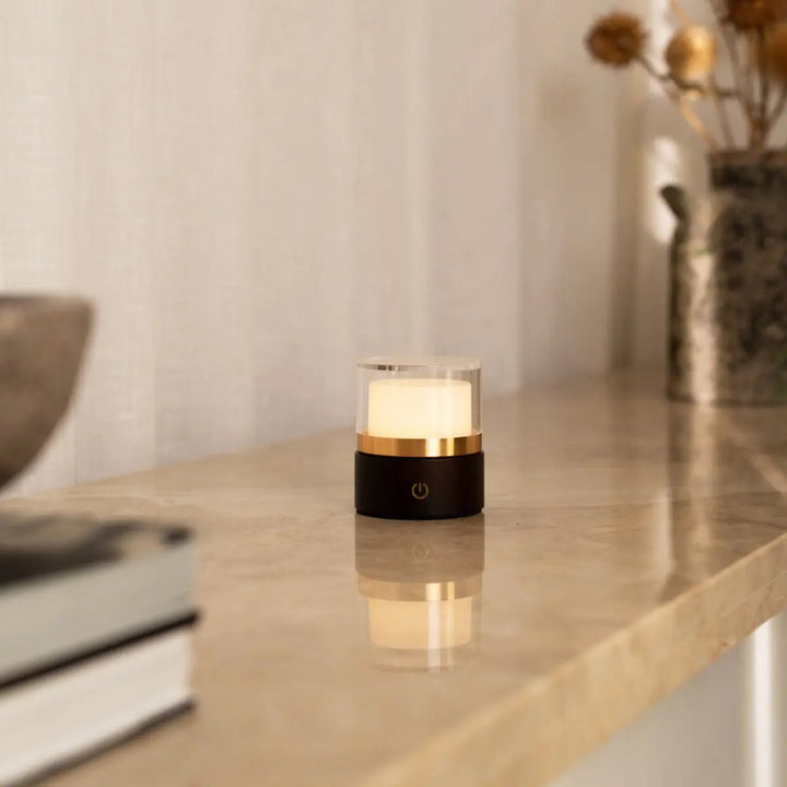 Leo donkerbruine compacte draadloze oplaadbare lamp – natuurlijk hout, dimbaar licht