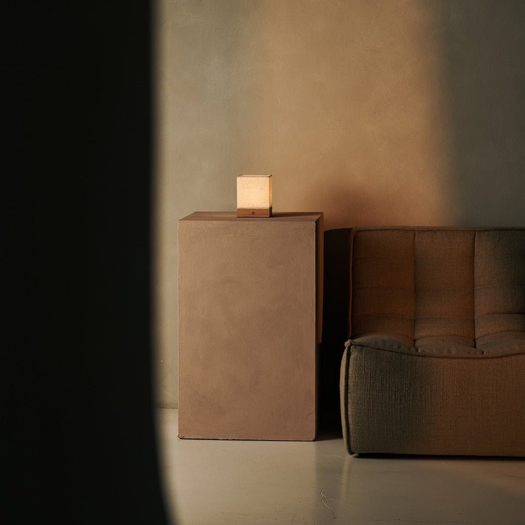 Zano lichtbruine draadloze lamp met hout en linnen - stemmingsverlichting, LED -tafellamp met batterij