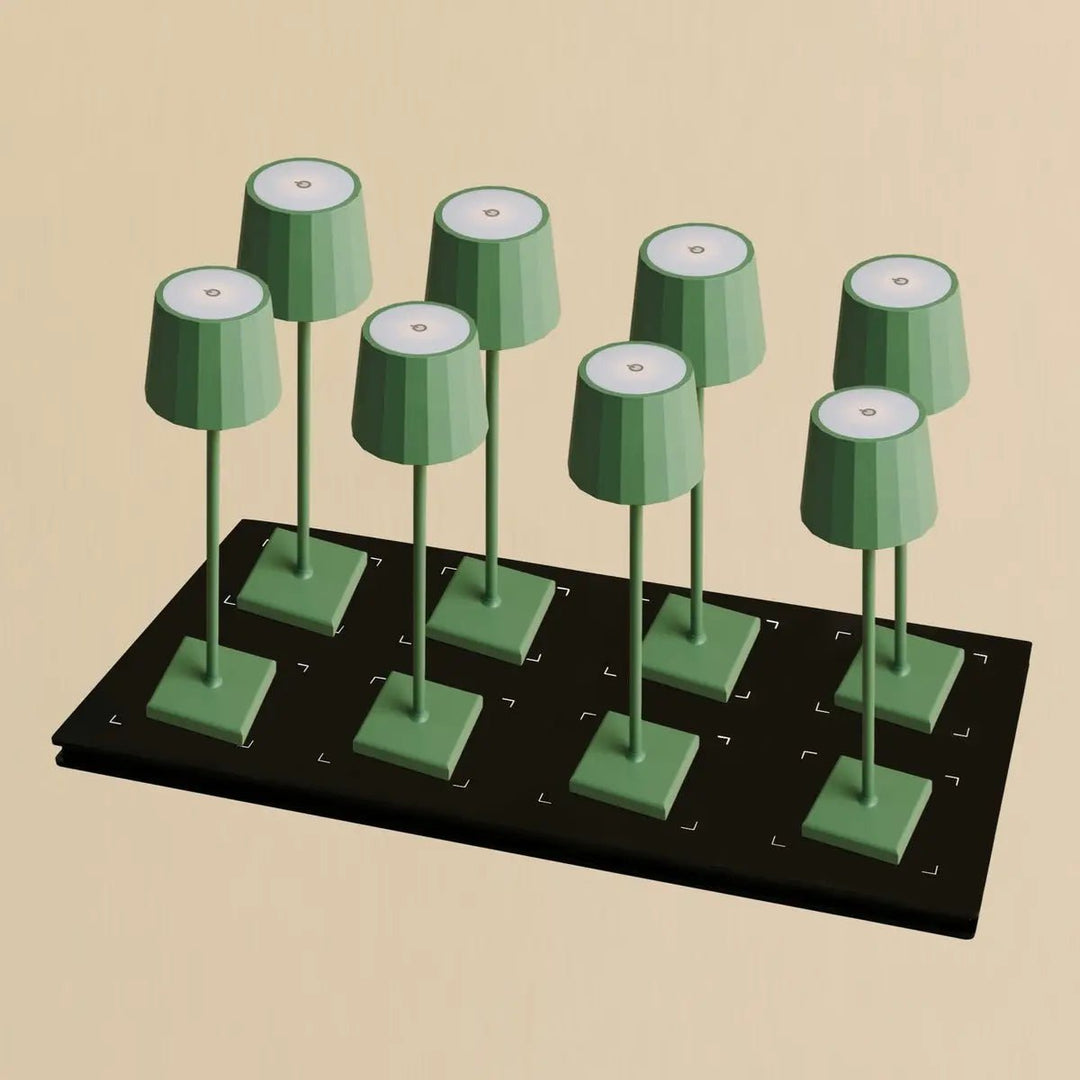 Combi Set Professional-8 X Wouter Saly Green Oplaadbare tafellampen & 1 x Central Station Draadloos oplaadstation met Qi-Technology-Perfect voor restaurants, gastvrijheid en hotels