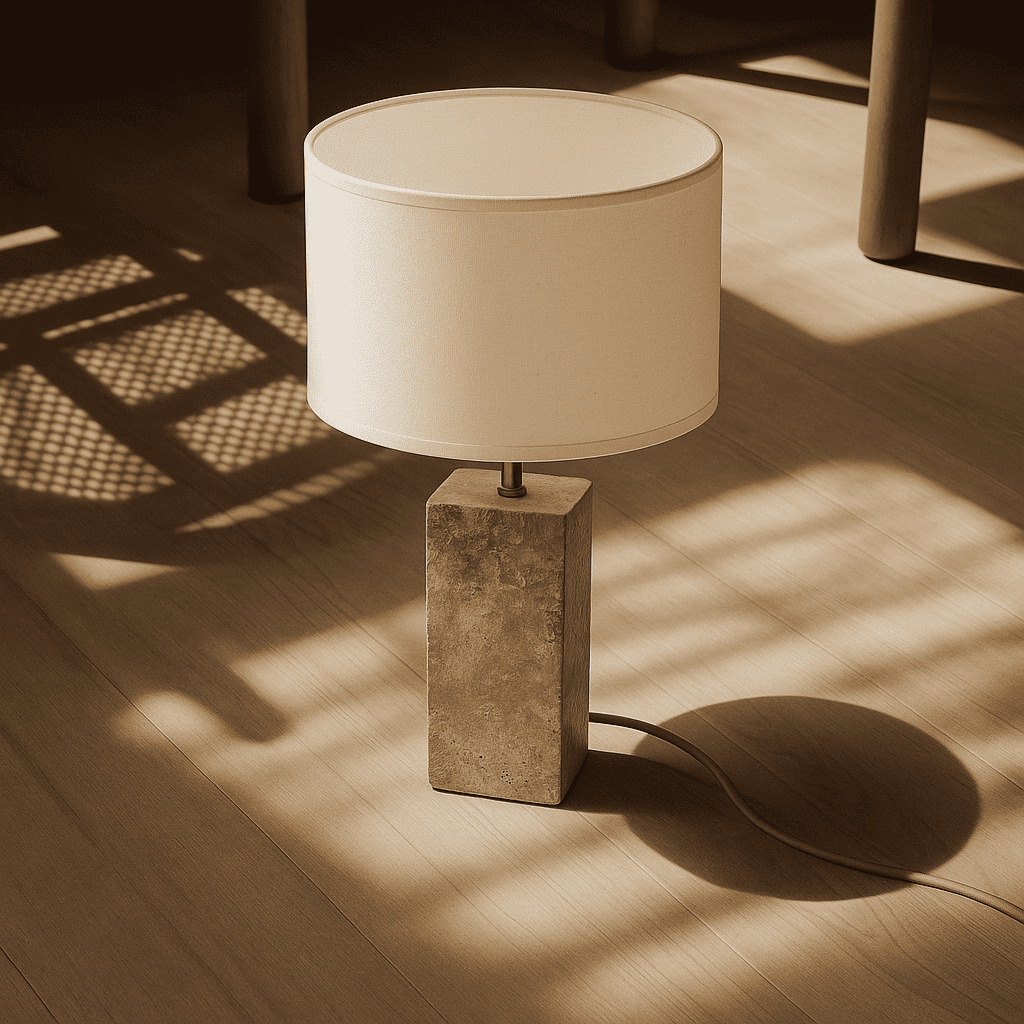 Rosie travertijnlamp – elegante natuursteen met katoenen kap