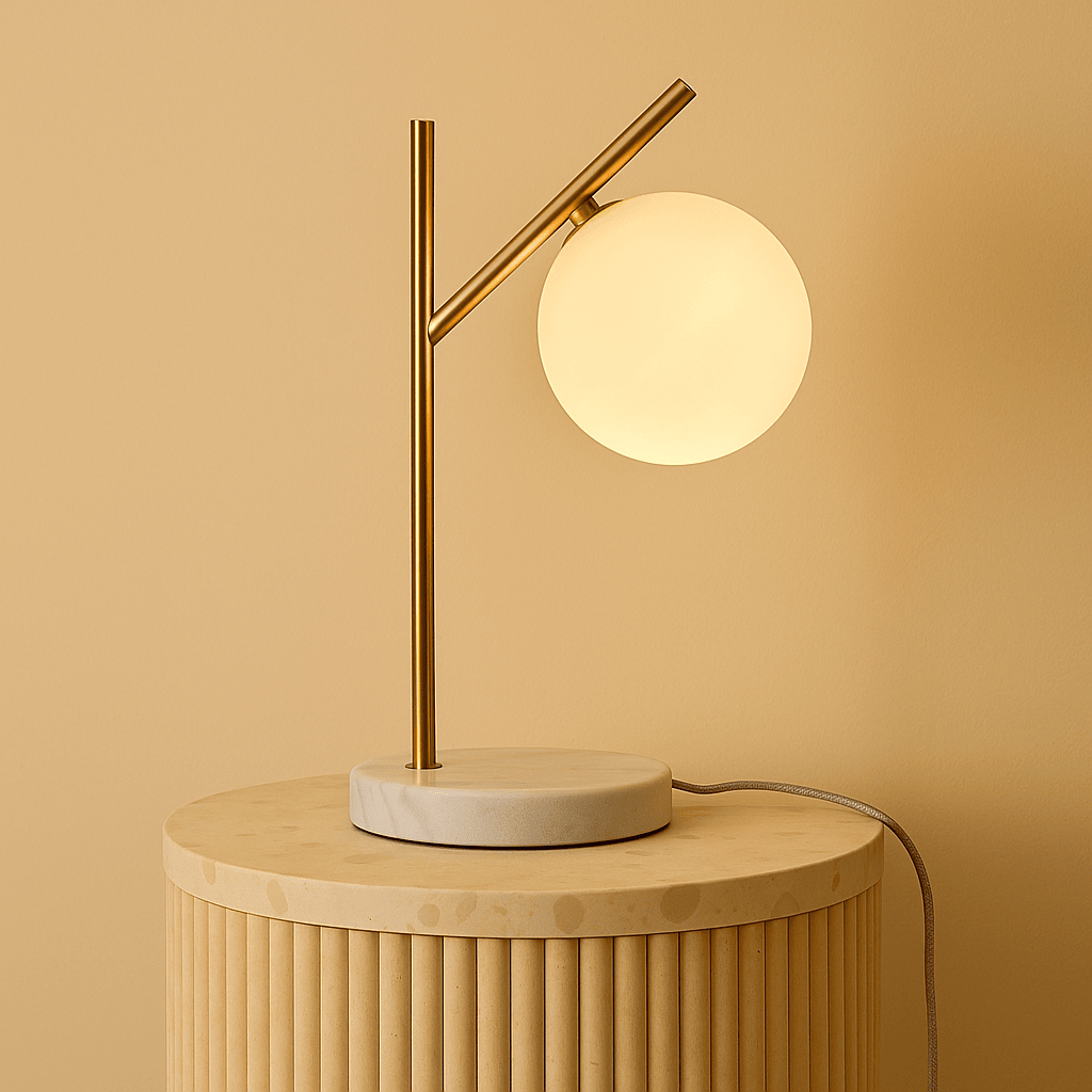 Madison Marmeren Lamp met Matglazen Bol – Elegante Tafellamp