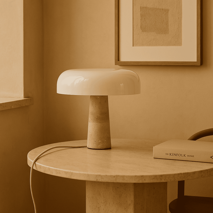Emily travertijnlamp – elegant handgemaakt ontwerp met glazen kap