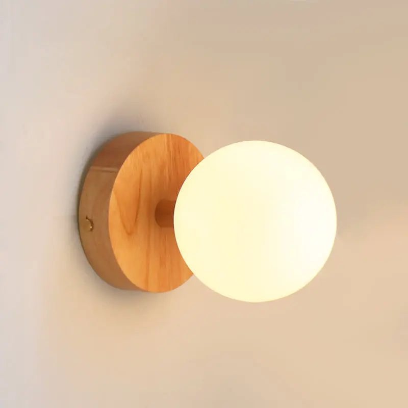 Richella lichtbruin houten en glazen wandlicht - oplaadbaar en draadloos