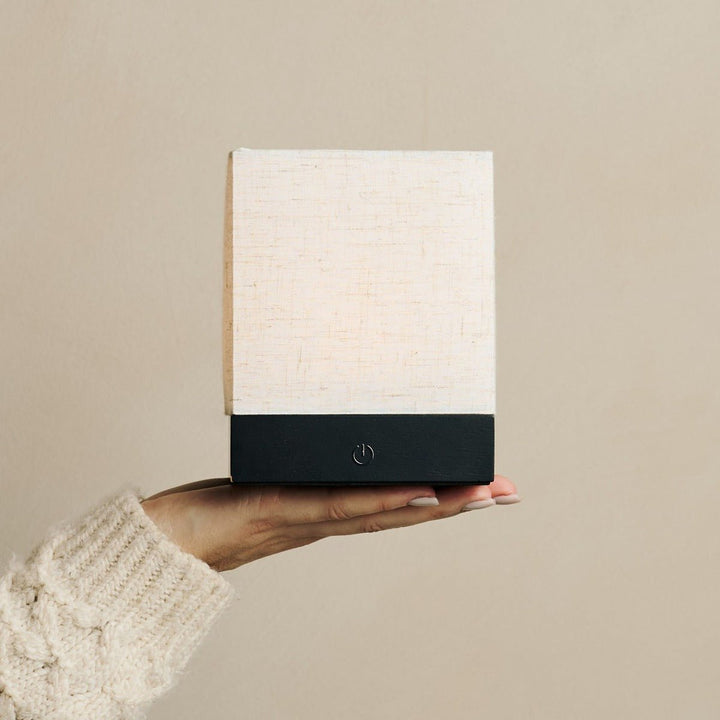 Zano Black Wireless Lamp met hout en linnen - Moodverlichting, LED -tafellamp met batterij