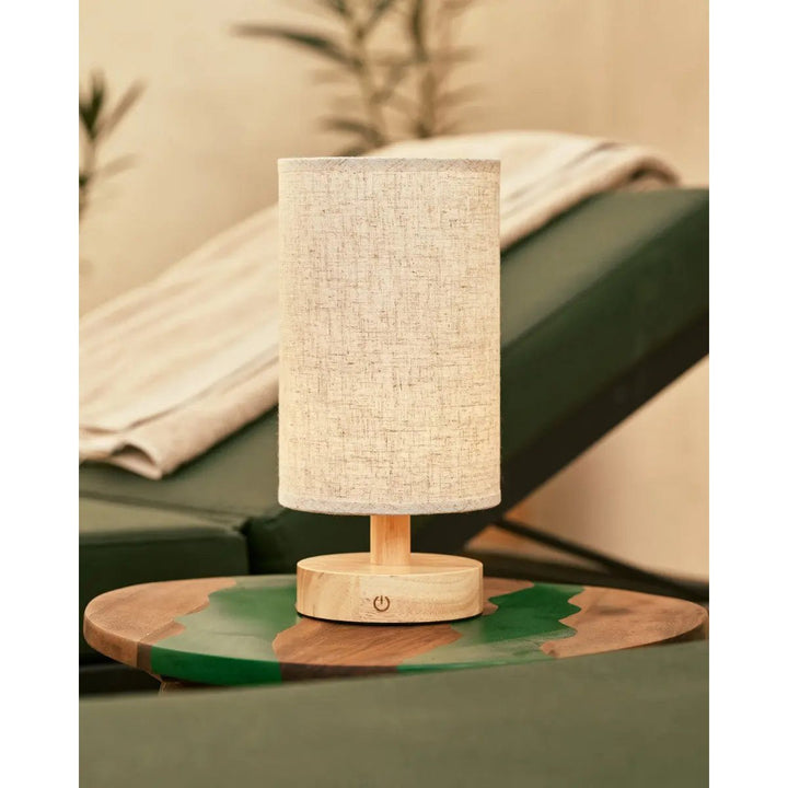 Ben lichtbruine houten donkerbruine tafellamp-oplaadbaar, dimbaar, USB-C aangedreven