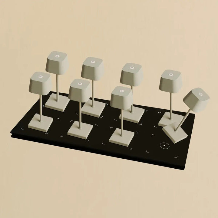 Combi Set Professional-8 x Sarphati Mini Shadow Gray Oplaadbare tafellampen & 1 x Central Station draadloos laadstation met Qi-Technology-Perfect voor restaurants, gastvrijheid en hotels
