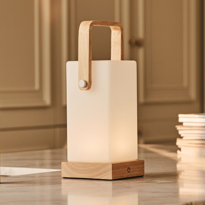 Harper lichtbruine houten lamp – draadloze oplaadbare tafellamp met handvat