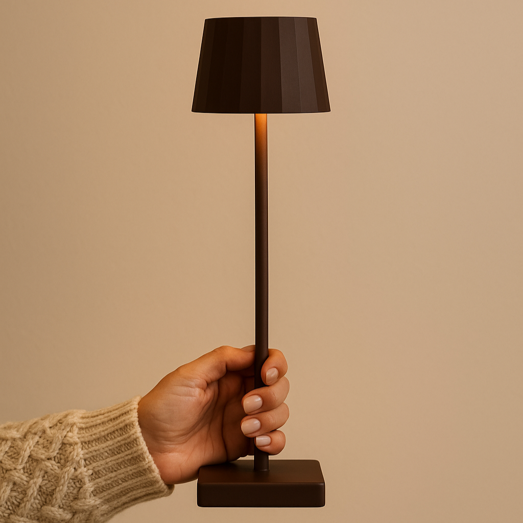 Wouter Mocha Brown oplaadbare tafellamp-Draadloos opladen, dimable, 120 uur batterijduur