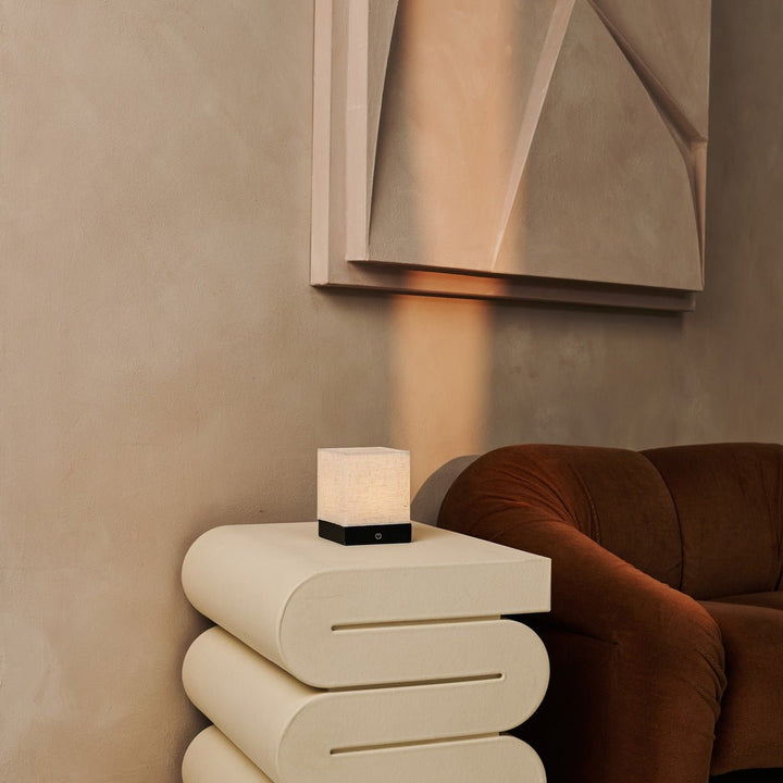 Zano Black Wireless Lamp met hout en linnen - Moodverlichting, LED -tafellamp met batterij